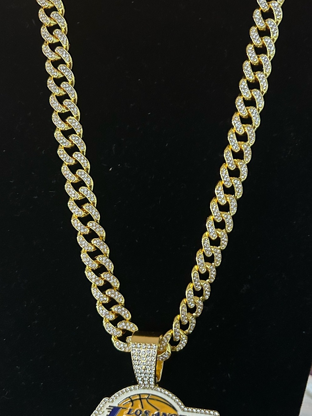Gold-Tone Pavé Cuban Link Necklace with Basketball Pendant stainless steel